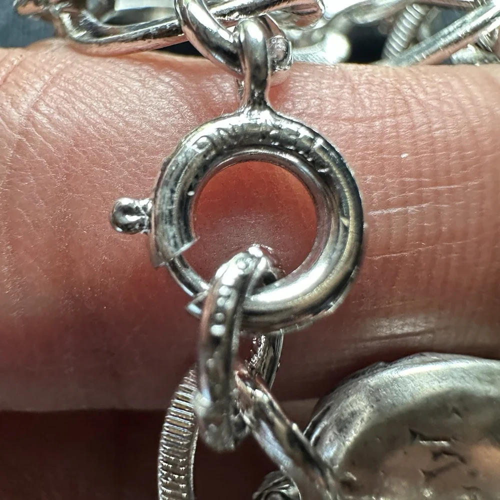VTG Charm‎ Bracelet 6.5 Inch Sport Western Cross Heart Travel 925 Sterling 37.6g